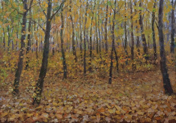 In The Golden Autumn Forest - autumn landscape painting