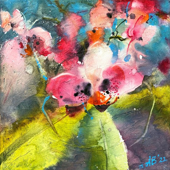 Orchids 15 - floral watercolor on canvas