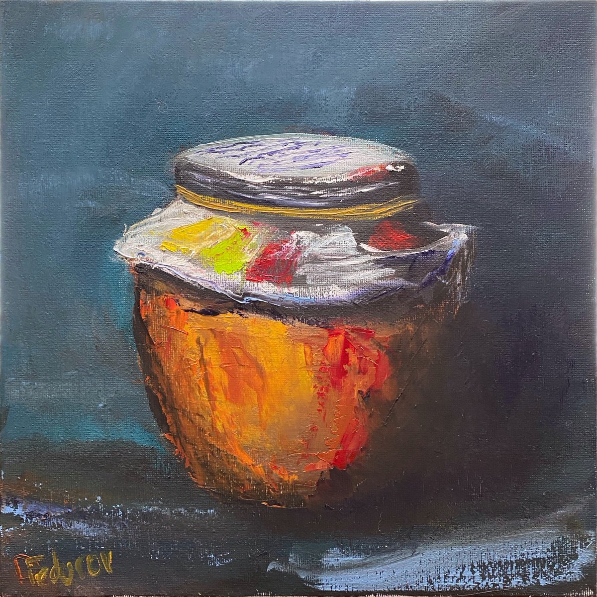 Impressionistic Still Life Oil Painting By Dmitry Fedorov, 10 X 10, Preserved Warmth, Original Artwork