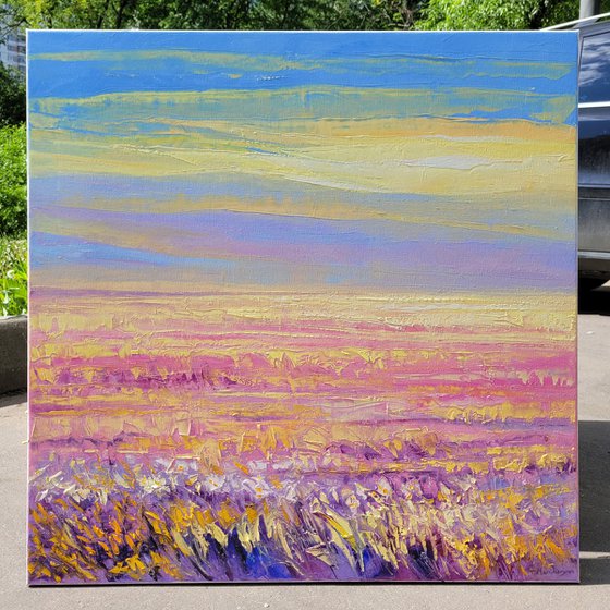 Pink Field at Sunrise II 80x80cm