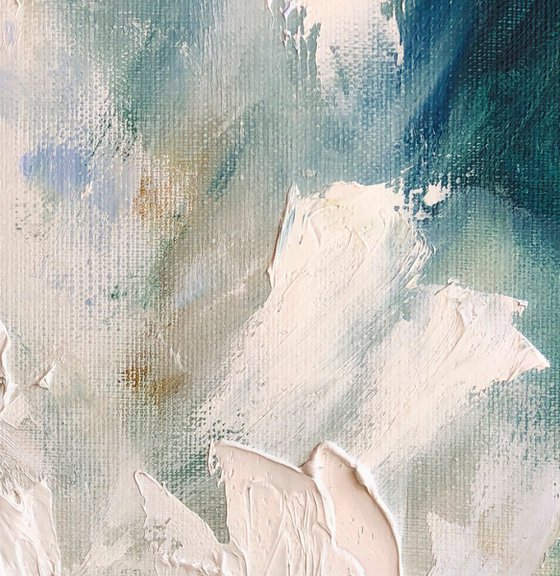 WHITE ANGEL - Abstraction. Exlusive. Deep blue. Macro. Emerland. Modern. White. Peony. Floral. Lush.