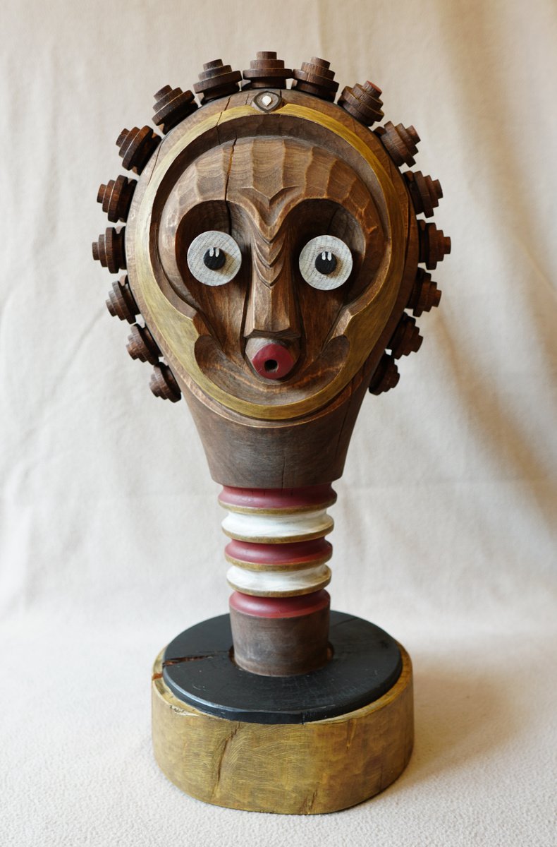 Urban And Pop Portrait Wood Sculpture By Sava Draganov, 11 X 22", "Mademoiselle", Original Artwork