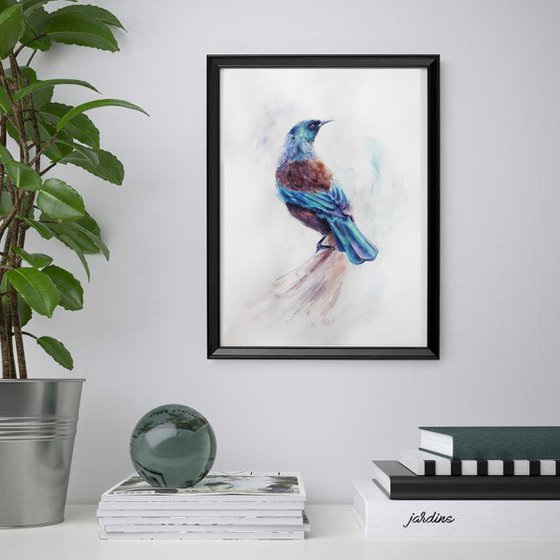 Watercolor painting Bird Blue