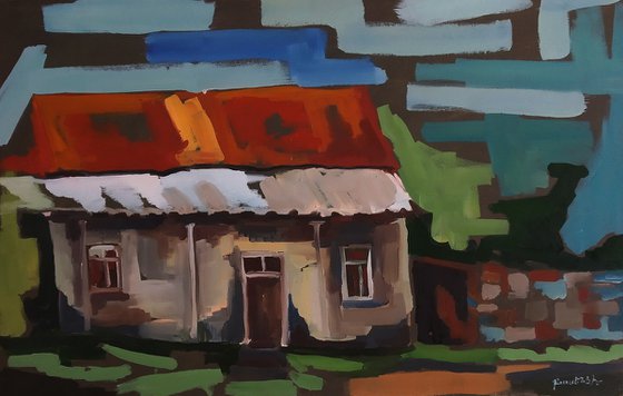 In the village(70x45cm, oil painting, ready to hang)