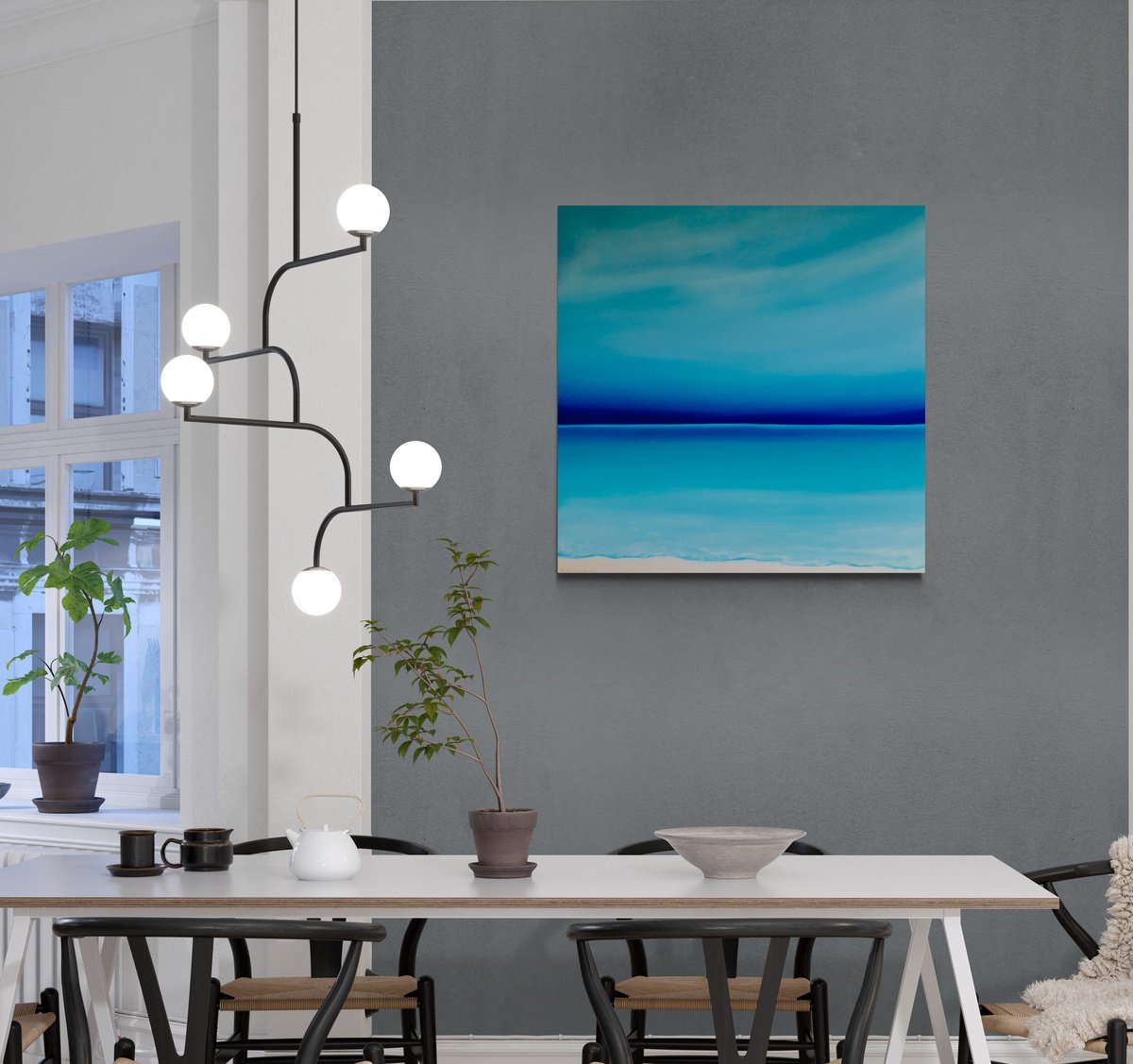 Impressionistic Landscape Oil Painting By Nataliia Krykun, 33 X 33", Summer - Ocean, Waves, Skyline, Original Artwork