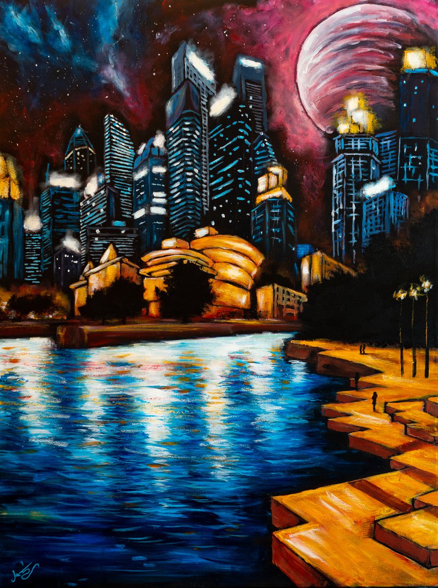 Surrealistic Acrylic Painting , Empire Of Lights By Tiziano Marasco, 24 X 31, Artwork For Sale On Artfinder