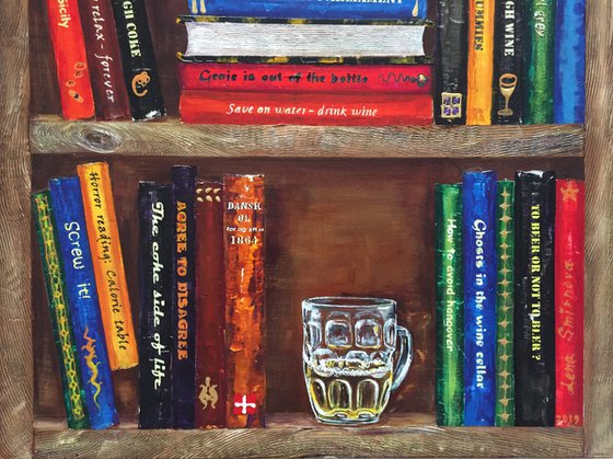 Bookshelf with beverages