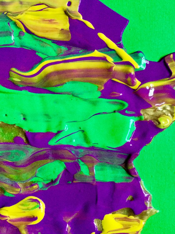 Bright Green yellow gold metallic purple pink Queen #31 Abstract   portrait  of Queen Elizabeth II on green  background