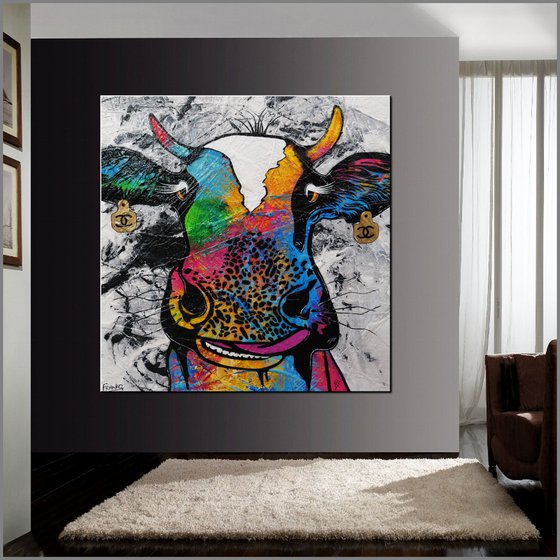 Lickety Steerling 120cm x 120cm Cow Textured Urban Pop Art