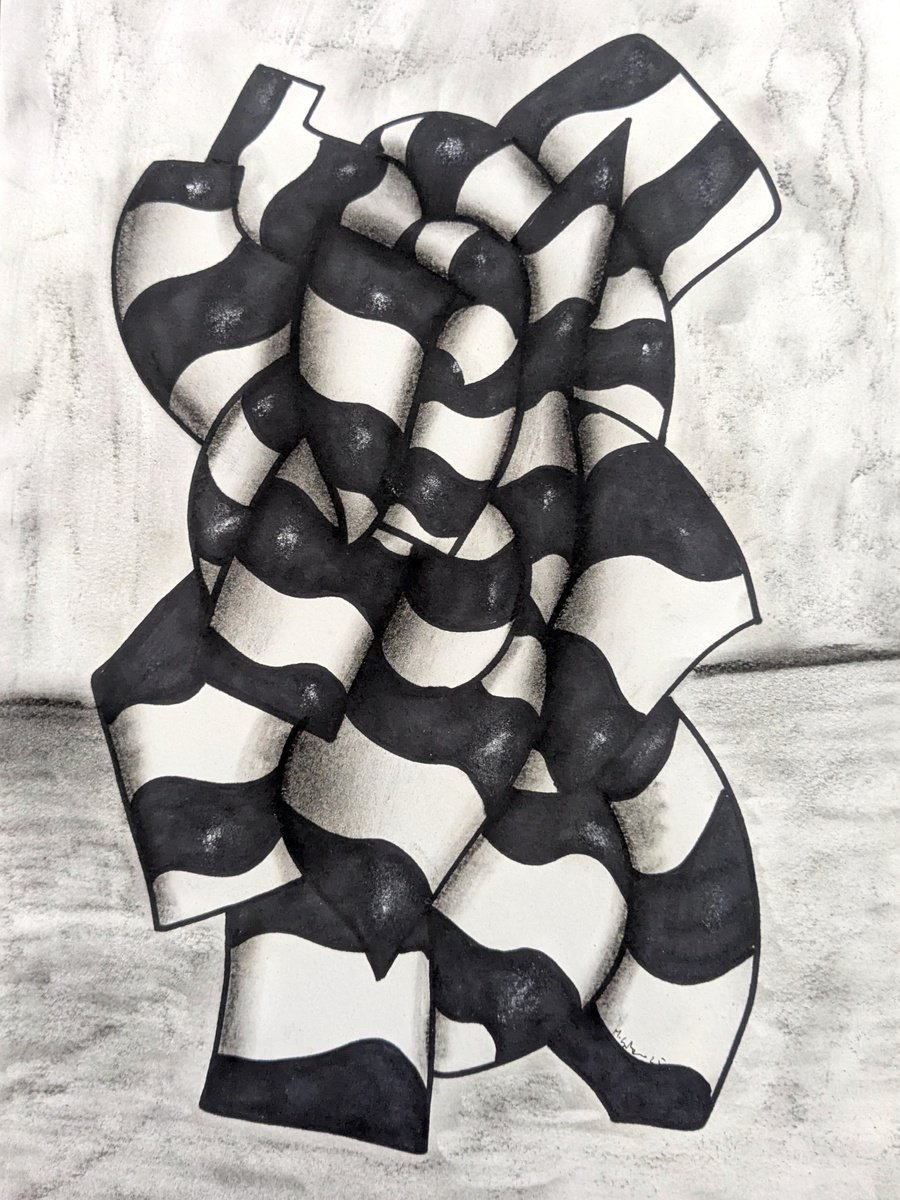 Geometric Abstract Charcoal Drawing By Massimo Castronuovo, 12 X 17", Setting, Original Artwork