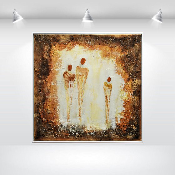 Guardian Angels - Abstract - Framed Brown Beige Painting Acrylic Painting - Canvas Art- Wall art - modern painting - Ready to hang