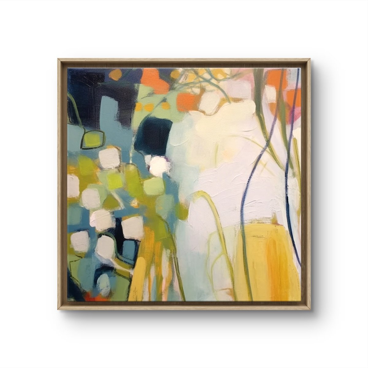 Abstract Acrylic Painting By V+V Kniazievi, 41 X 41", Yellow Notes #13, Original Artwork