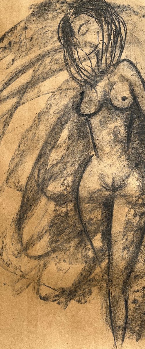 Woman Nude - original charcoal art by Halyna Kirichenko
