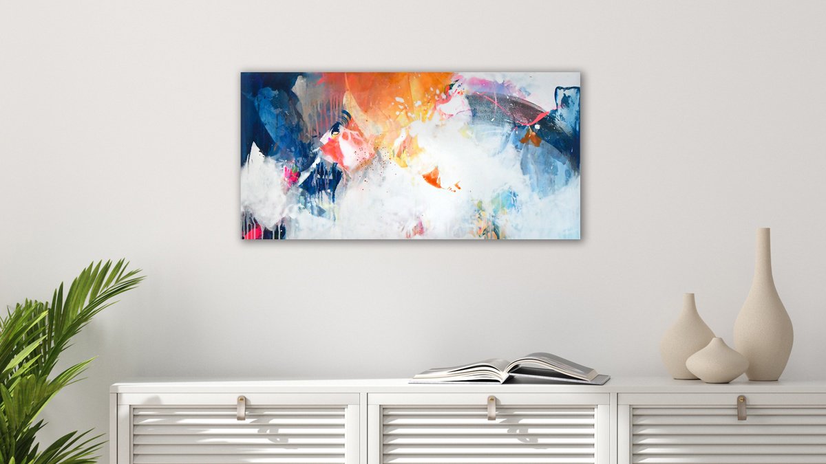 Abstract Acrylic Painting By Kirsten Handelmann, 31 X 16", In The Mountains, Original Artwork