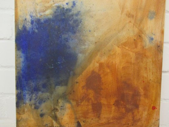 abstract blue and rust - informel painting 31,5x23,6