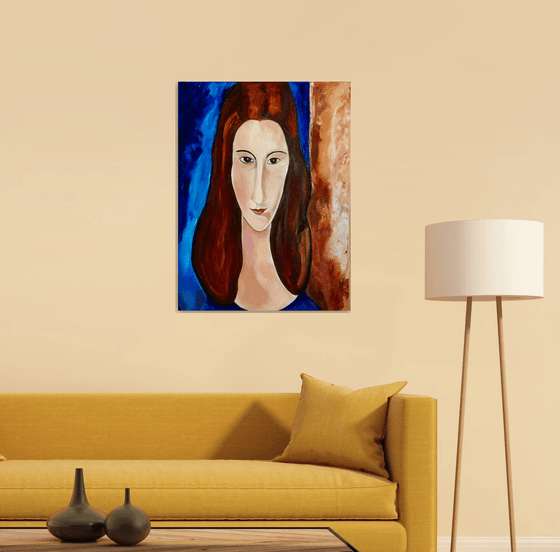 Studying Amedeo Clemente Modigliani painting, portrait of Jeanne Hebuterne