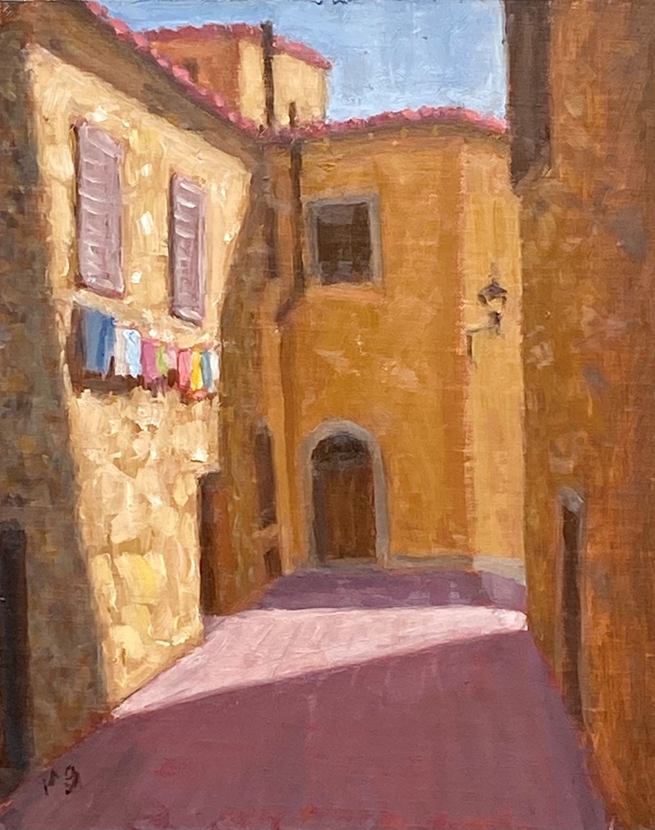 Impressionistic Cityscapes Oil Painting By Michael Gillespie, 8 X 10", Casole Back Street, Original Artwork