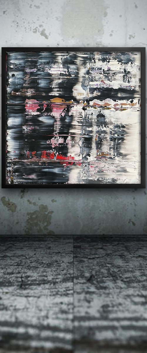 "The Dark Side" - Original PMS Abstract Oil Painting On Plexiglass, Framed - 26" x 26" by Preston M. Smith (PMS)