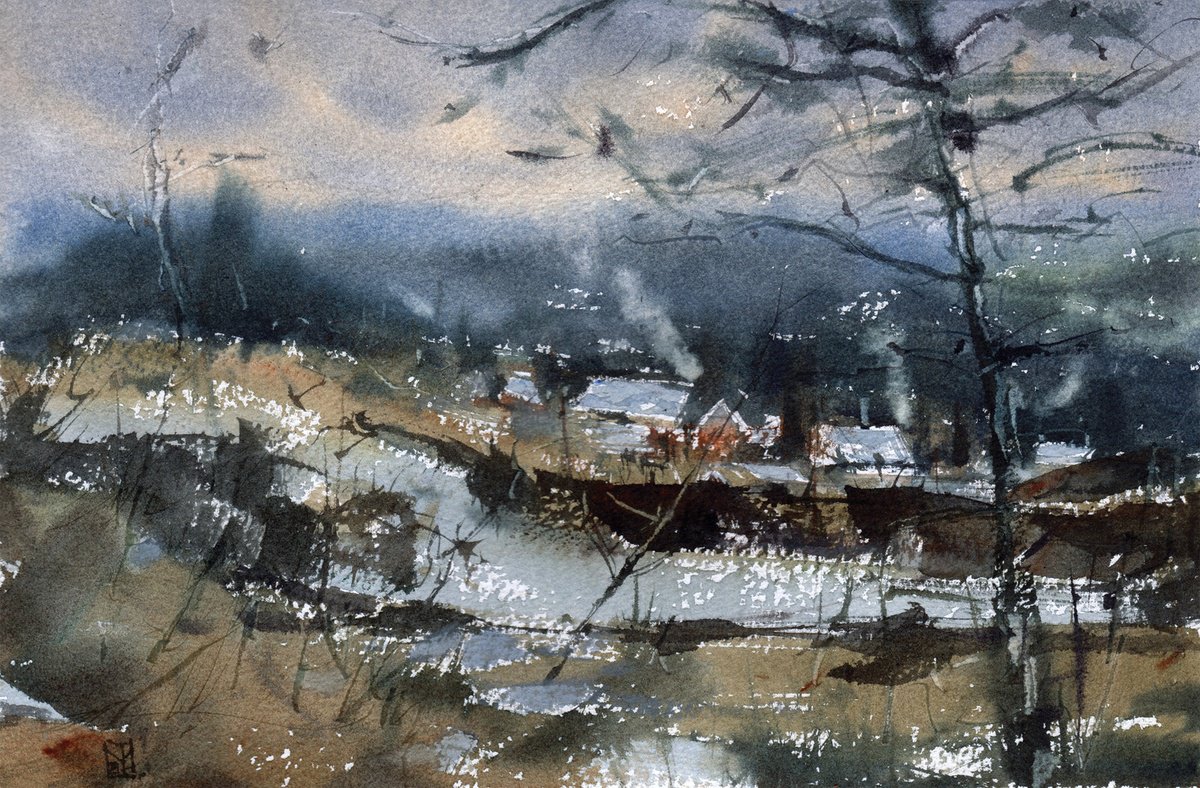 Impressionistic Landscape Watercolour By Yurii Prysiazhnyi, 11 X 7", Tranquility, Original Artwork