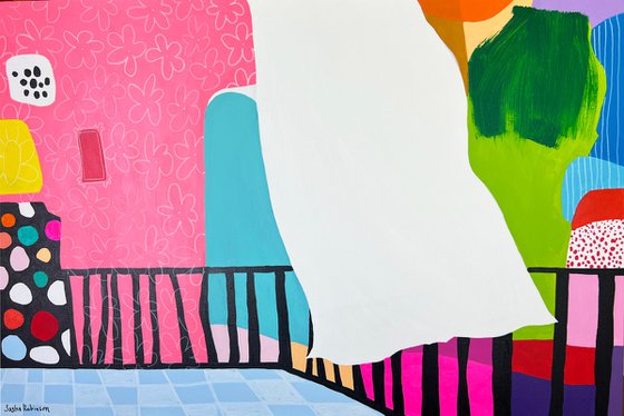 White Veil on pink wall