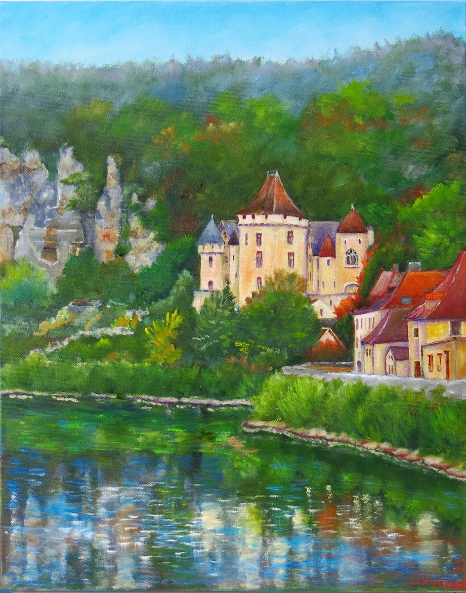 Impressionistic Landscape Oil Painting By Maureen Greenwood, 16 X 20", Le Roque Gageac, Dordogne, Original Artwork