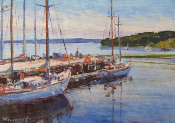 Moored boats (5x7x0.1'') (framed 9x7x1")