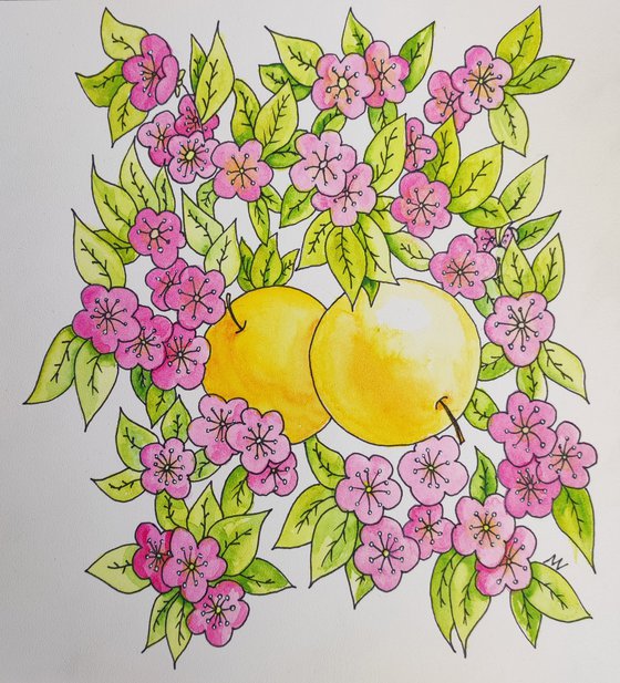 Apples and flowers.