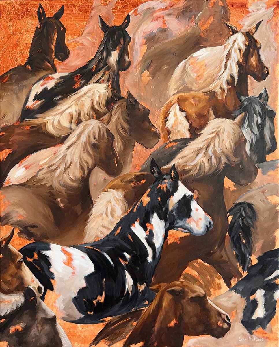 Expressive Animal Oil Painting By Lena Med, 31 X 39", Flow Of Thoughts, Original Artwork