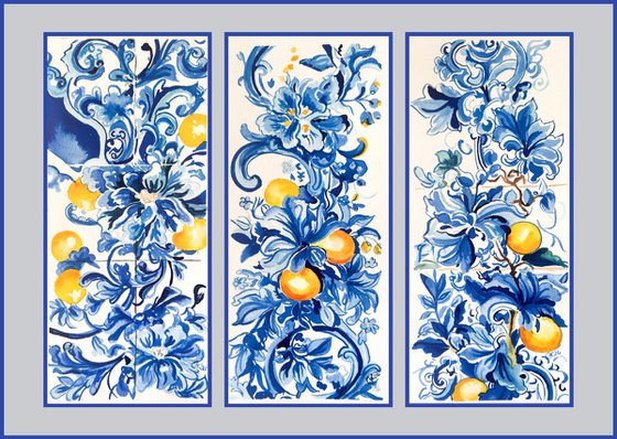 Azul & Citrus Triptych