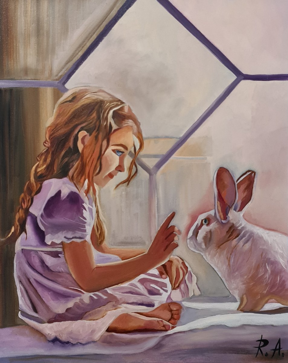 The girl and rabbit 40*50 cm by Anna Reznik