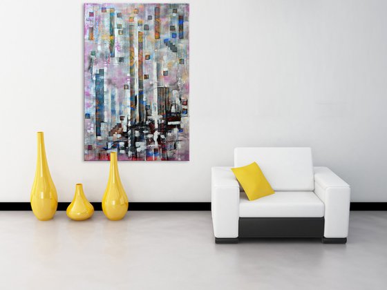 Tetris - Large Original Abstract Art on Canvas Ready To Hang