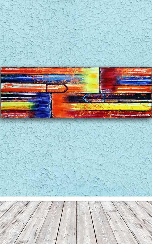 "Face Off" - FREE USA SHIPPING + Special Price - Original PMS Abstract Oil Painting On Canvas - 36" x 12" by Preston M. Smith (PMS)