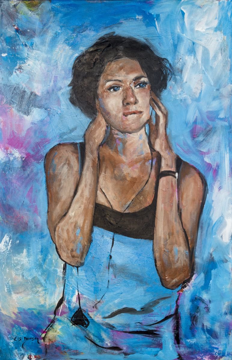 Impressionistic Portrait Acrylic Painting By Els Driesen, 28 X 39, Music Is My First Love, Original Artwork