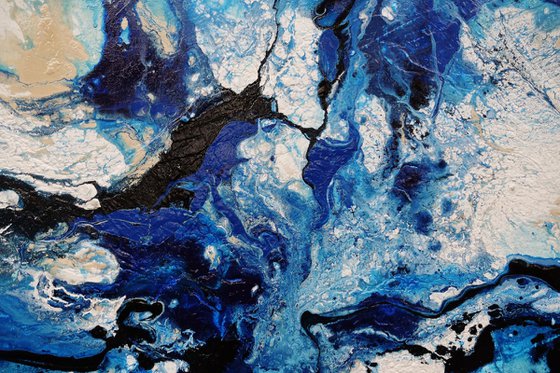 Oceans 140cm x 100cm Blue White Textured Abstract Art