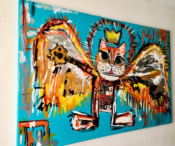 Reg king cat , fallen Angel, version of painting by Jean-Michel Basquiat