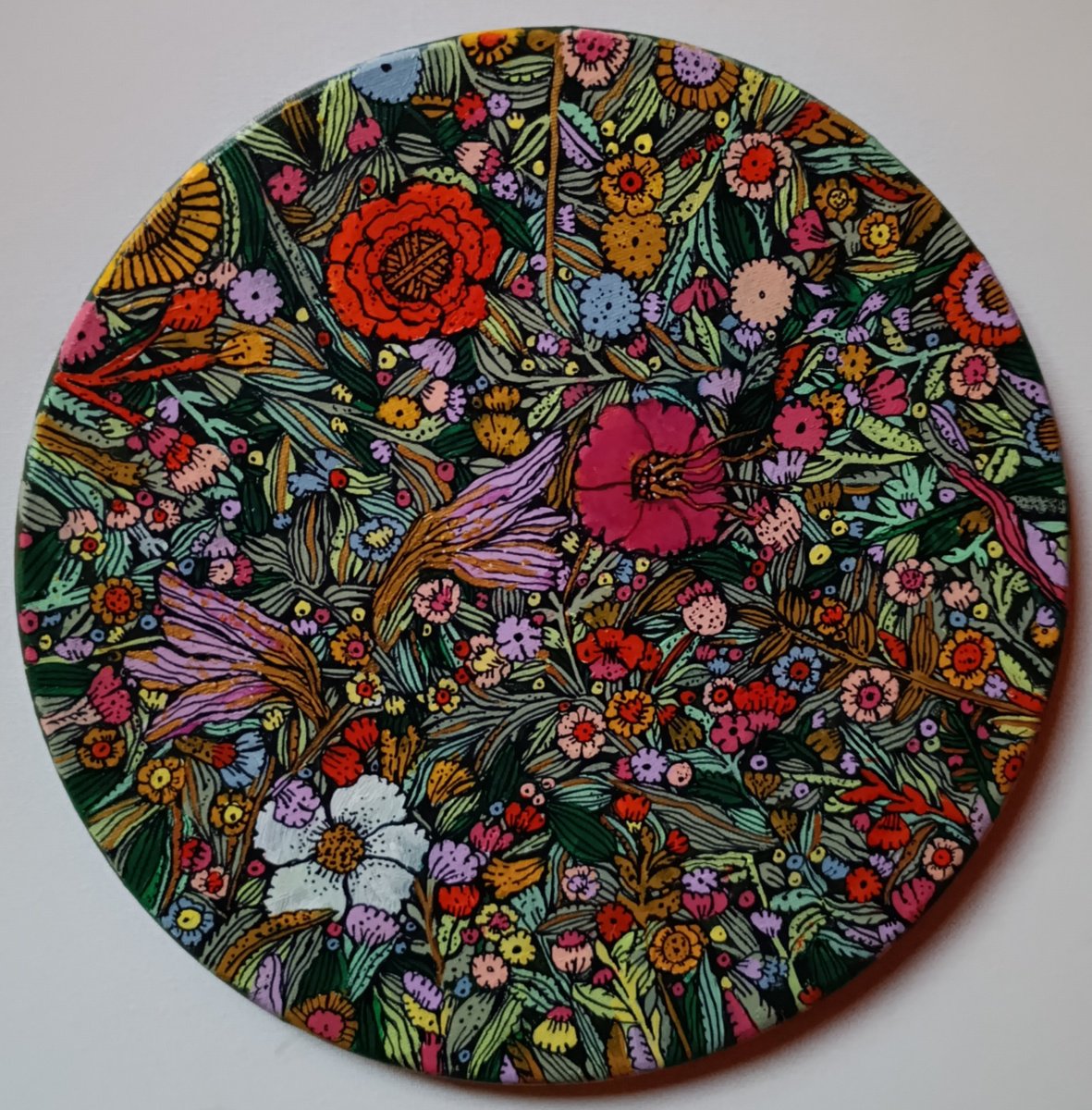 Naive Botanical Acrylic Painting By Tetiana Osadchuk, 12 X 12", Flowers, Original Artwork