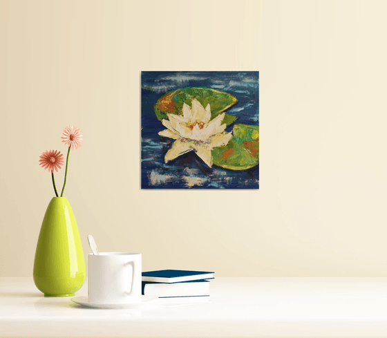 WATER LILY VII. 7"x7"  PALETTE KNIFE / From my a series of mini works WORLD OF WATER LILIES /  ORIGINAL PAINTING