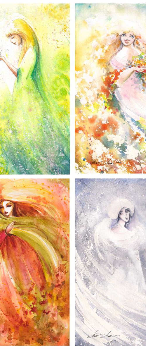 Four seasons-set of 4 artworks ! by Eve Mazur