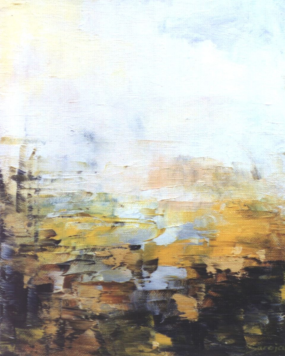 Abstract Landscape Oil Painting By Saroja Van Der Stegen, 10 X 12", Landscape (Ref#:399-3F), Original Artwork