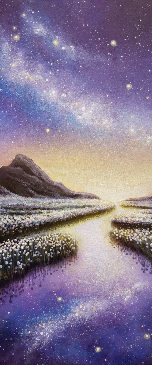 "Reflection", starry night landscape by Anna Steshenko