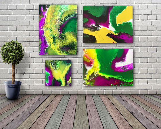 "Beautiful Invasion" - FREE USA SHIPPING - Original Quadriptych, Abstract PMS Acrylic Paintings Series - 42" x 36"