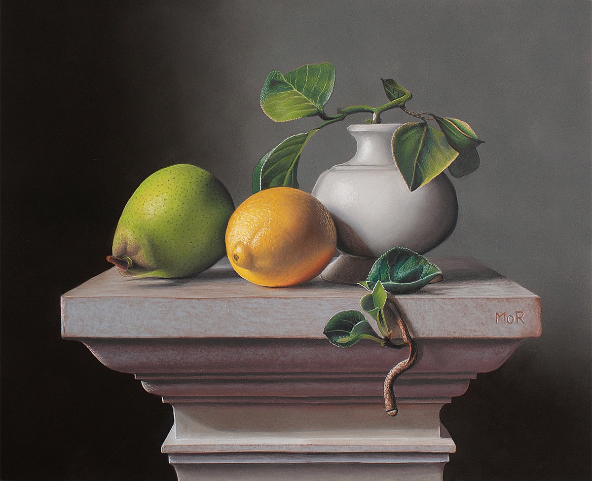 Photorealistic Still Life Pastel Drawing By Dietrich Moravec, 20 X 16, On The Pillars Of The Past, Original Artwork