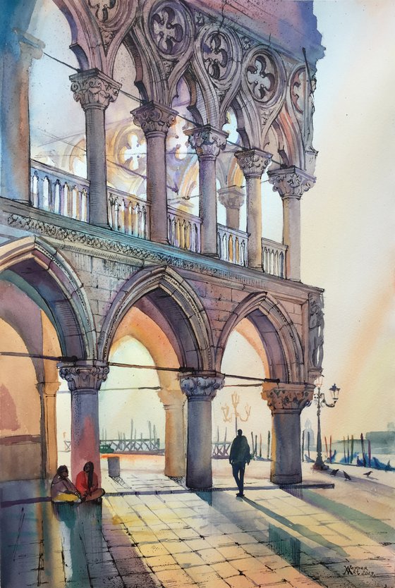 Doge's Palace. Venetian landscape. Original watercolor painting - Gift for her - Gift for him - Ideas for gift