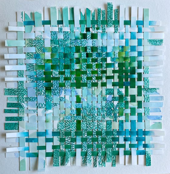 Paper weaving collage - Green fantasy