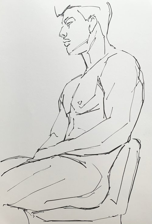 Male nude drawing naked man gay minimal sketch by Emmanouil Nanouris