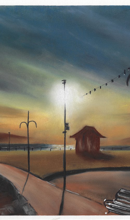 Largs Sunset Ayrshire Scottish Landscape Pastel Painting by Stephen Murray