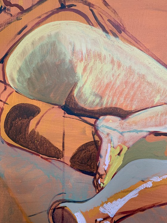 Sold - Reserved for J.M. "Portrait of a Female Nude lying on a Turquoise Drape"