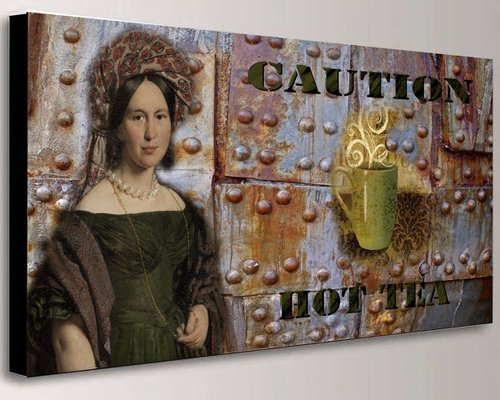 "Caution hot tea" office art M016 - print on one canvas 50x100x4cm by Kuebler