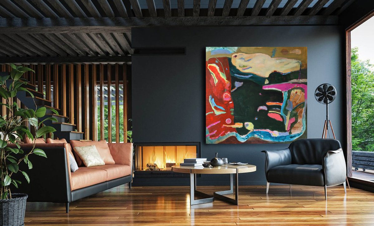 Organic Abstract Acrylic Painting By Sergiy Dekalyuk, 71 X 67", The Sky Above The Dniester, Original Artwork