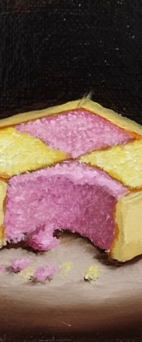 Little Battenberg cake slice still life by Jane Palmer Art